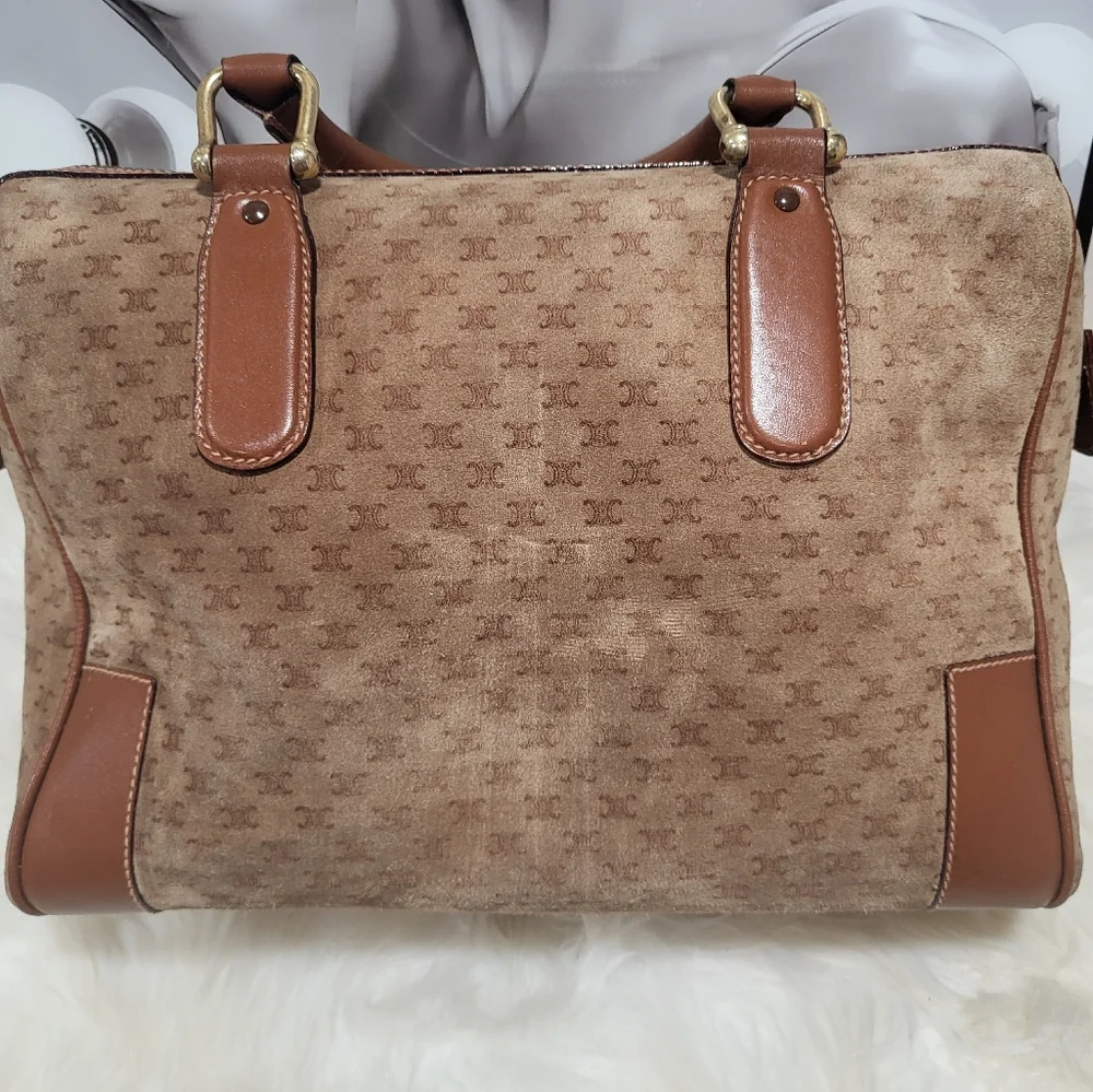 CELINE Suede & Leather Boston Bag - Suede with mini Celine logo exterior - Picture 7 of 14